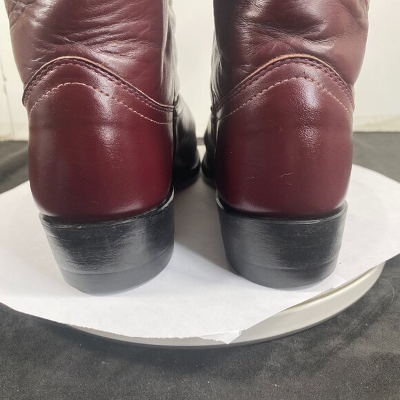 Women's 6B Vintage Justin Burgundy Roper, Mid-Calf Cowboy Boots, Made in the USA - Picture 6 of 9